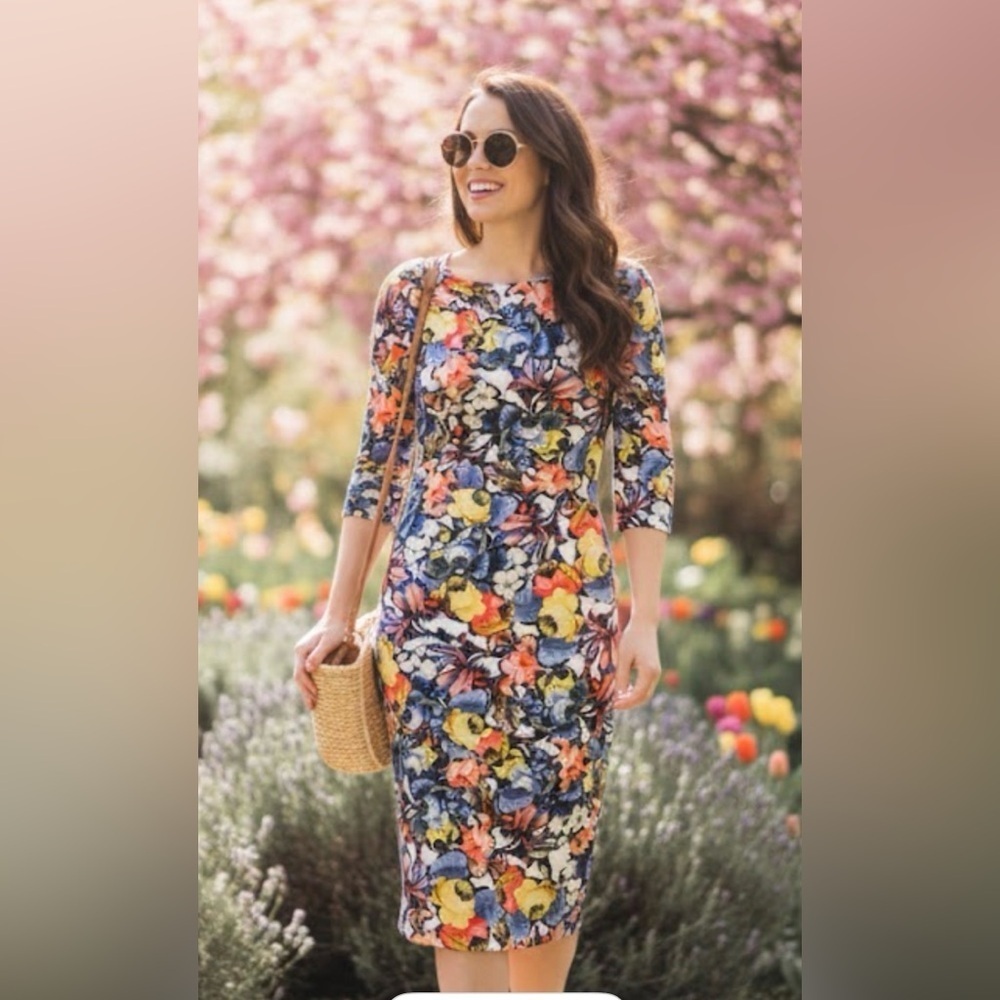 Erdem floral Wilhelmina dress bodycon stretch elbow sleeves Size 2